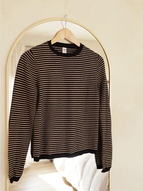 Striped Crewneck Sweater - Navy & Tan